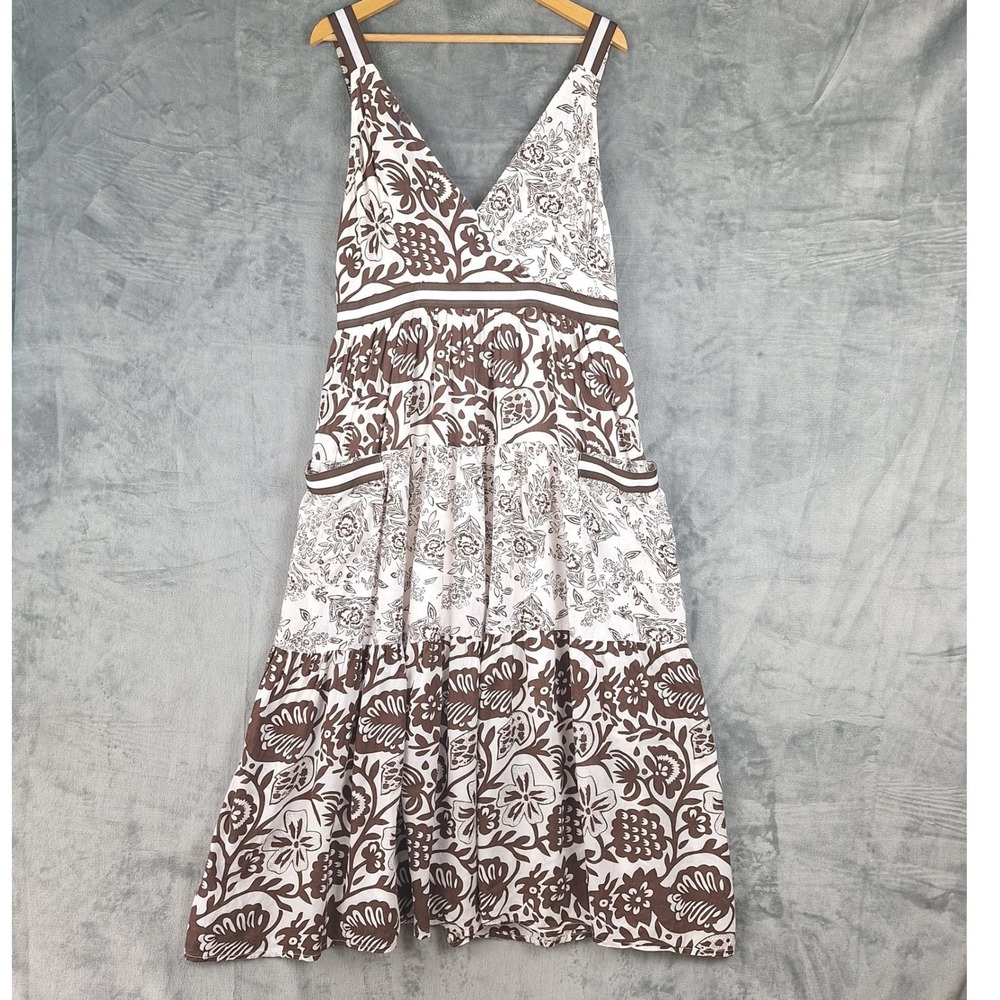 Womens Dress 2X Boho Peasant Babydoll Floral Tiered Cottagecore Maxi Pockets
